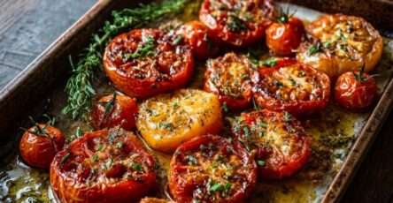 Tomates rôties au four fondantes avec ail, huile d’olive et herbes de Provence