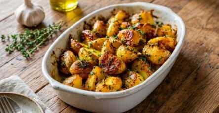 Pommes de terre rôties à l’ail croustillantes avec huile d’olive, herbes et persil frais