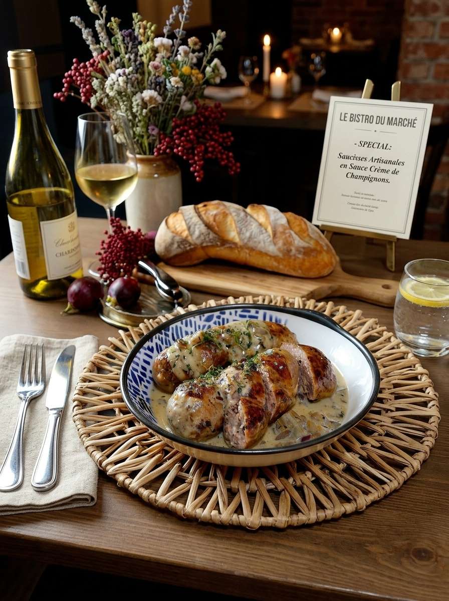 Andouillette grillée à la moutarde avec sauce crémeuse, persil frais et pommes de terre sautées maison