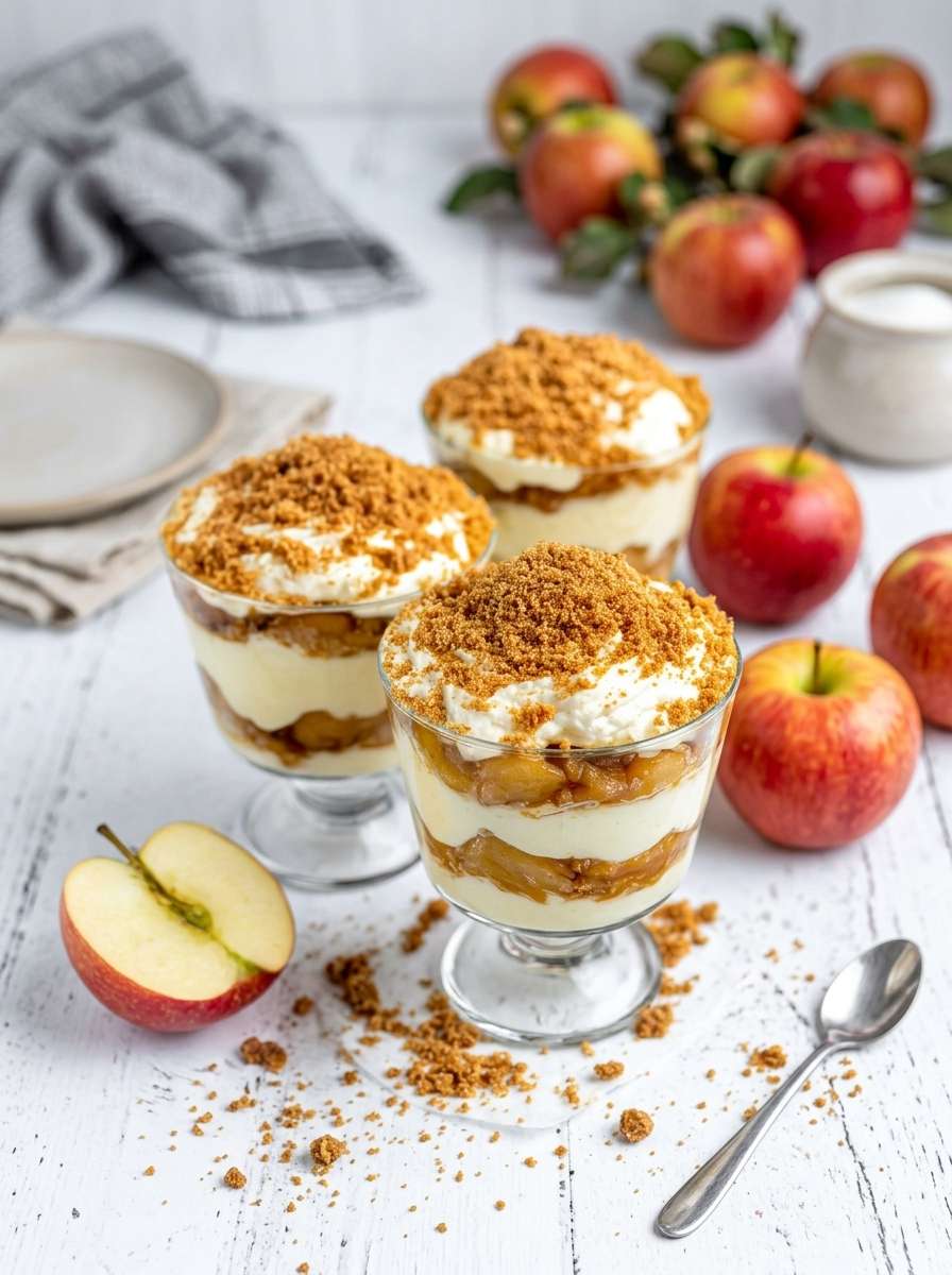 Verrine pomme mascarpone avec pommes caramélisées, crème onctueuse et spéculoos émiettés
