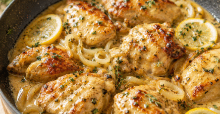 poulet citronné tendre nappé de sauce brillante au citron