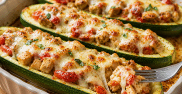 Courgettes farcies au poulet gratinées à la mozzarella