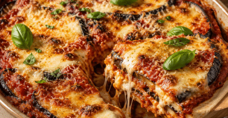 Aubergines gratinées à la sauce tomate et mozzarella fondante