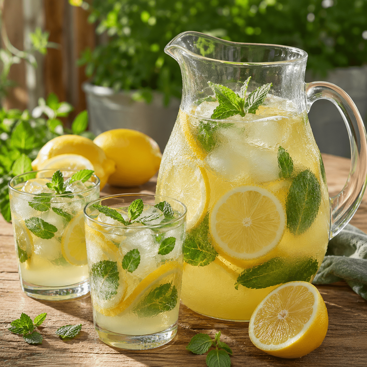 Citronnade maison au citron et à la menthe avec glaçons