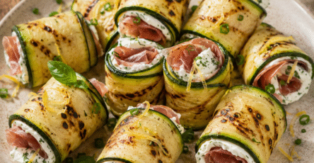 Roulés courgettes grillées garnis de fromage frais