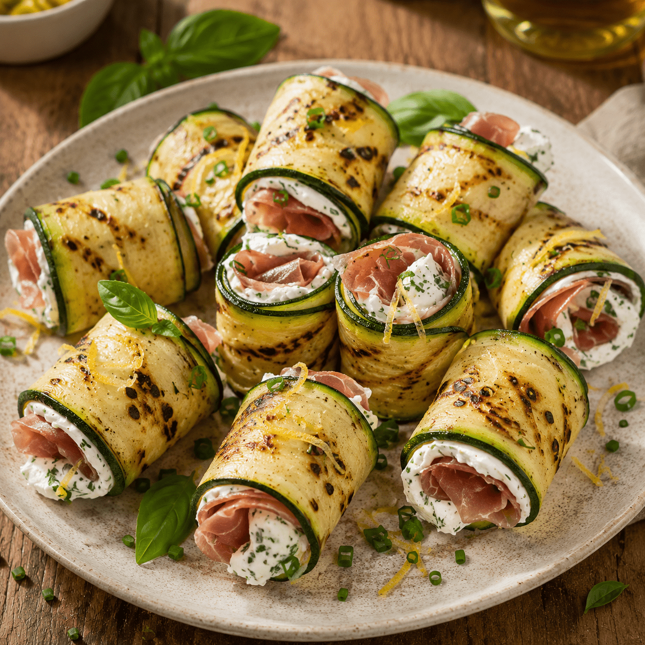 Roulés courgettes grillées garnis de fromage frais