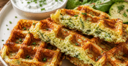 Gaufres courgettes croustillantes avec sauce au yaourt