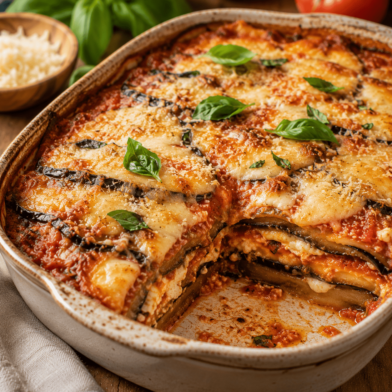 Aubergines parmigiana à la mozzarella et à la tomate