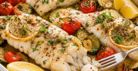 Poisson au four au citron avec tomates et courgettes