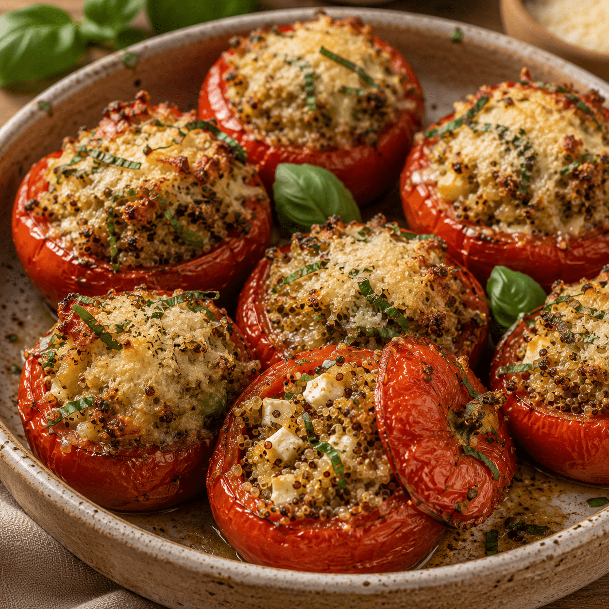 Tomates farcies au chèvre et au quinoa gratinées