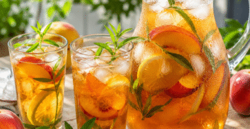 Thé glacé pêche-verveine maison avec glaçons