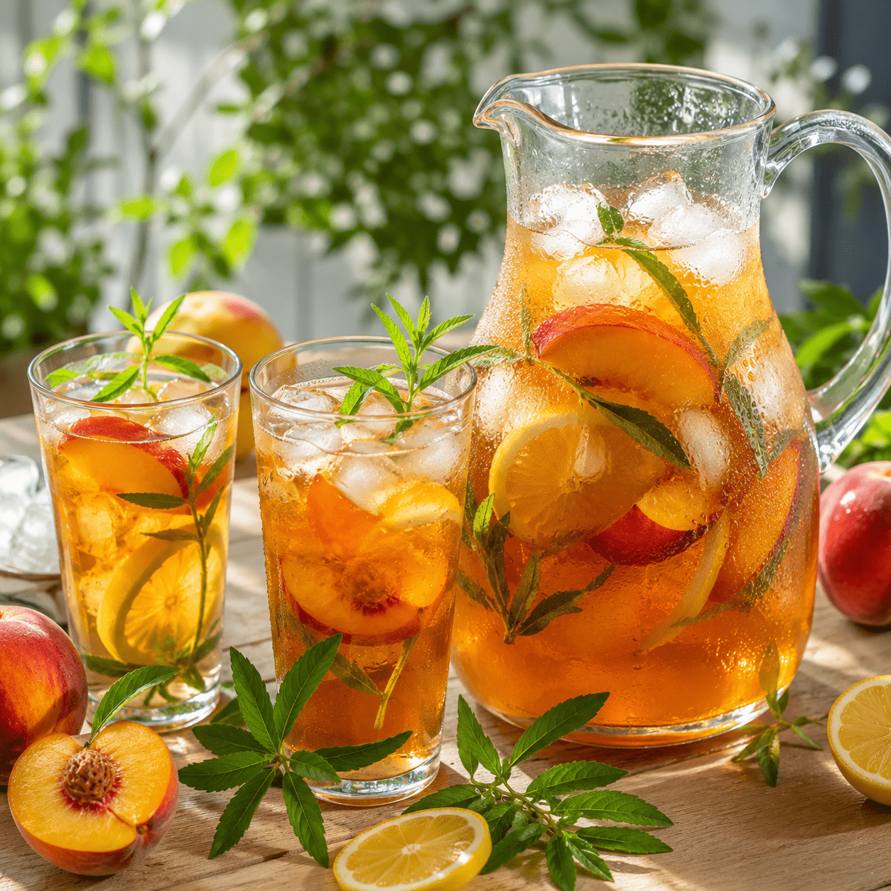 Thé glacé pêche-verveine maison avec glaçons
