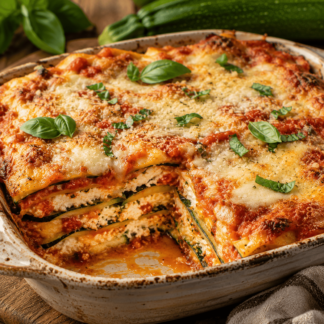 Lasagnes de courgettes à la ricotta et mozzarella gratinée