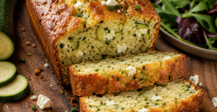 Cake courgette-feta moelleux découpé en tranches