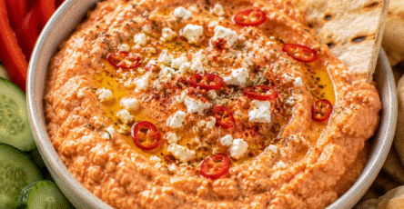 Tirokafteri crémeuse à la feta et au poivron rôti