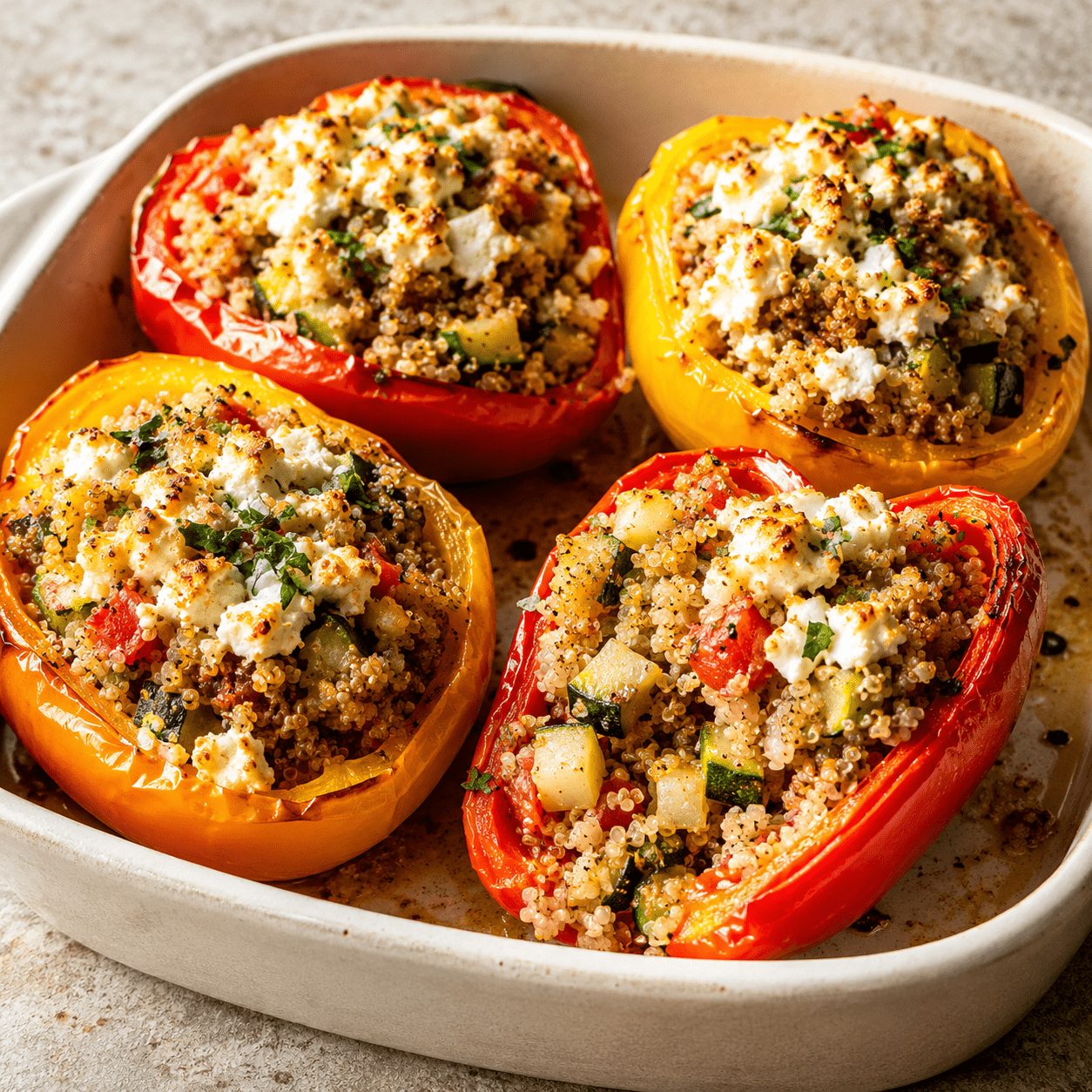 Poivrons farcis au quinoa et à la feta gratinée