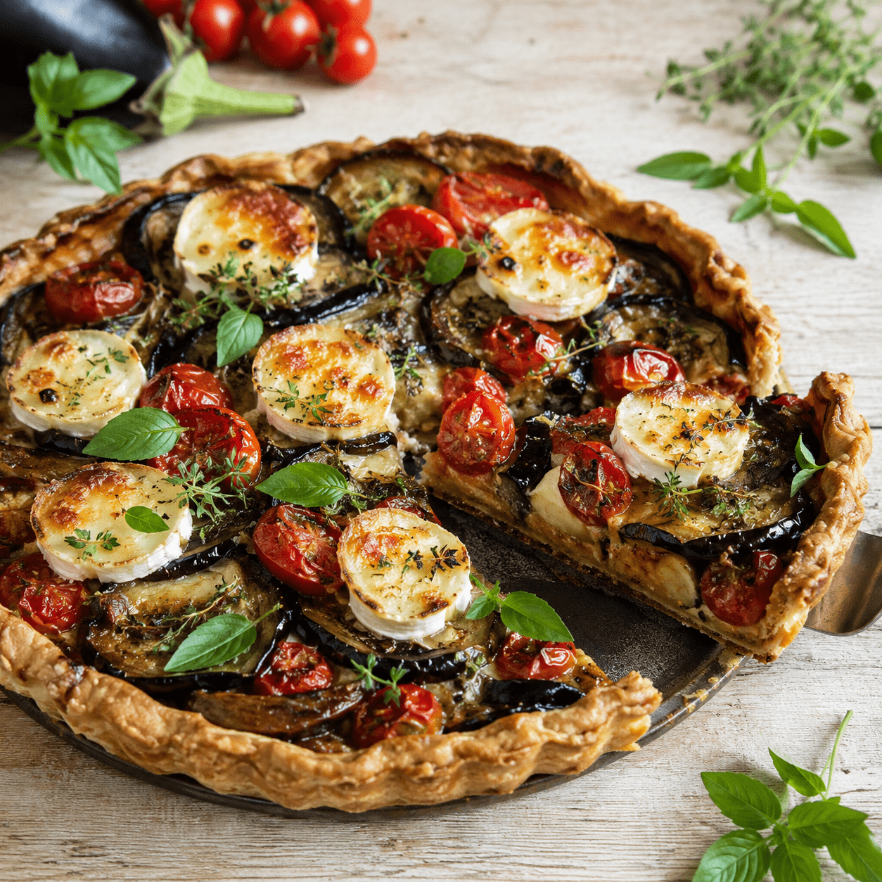 Tarte aux aubergines et au fromage de chèvre