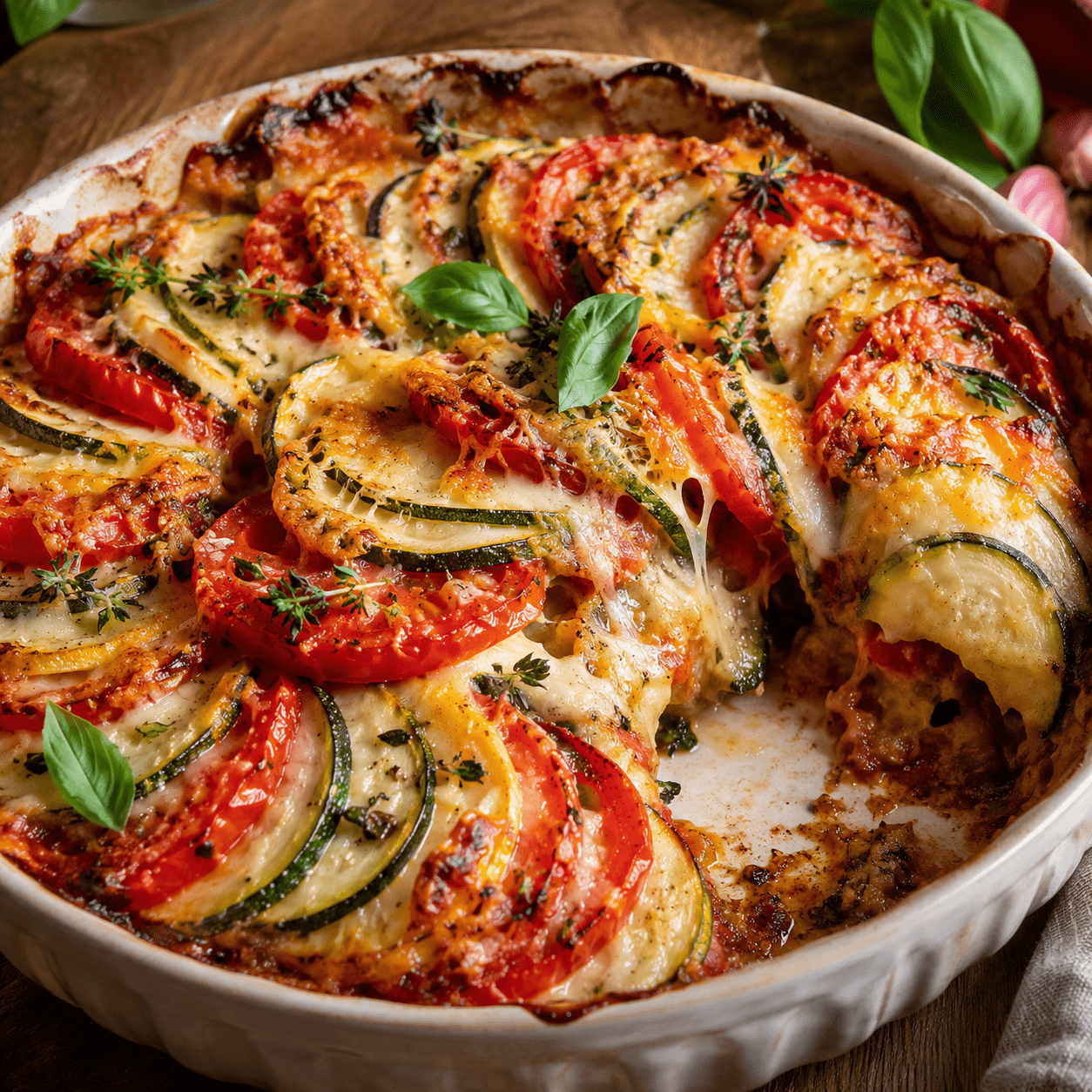 Gratin de courgettes et tomates à la mozzarella