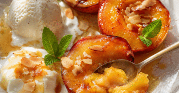 Nectarines rôties au miel avec glace à la vanille