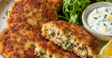Galettes de thon dorées avec sauce au yaourt