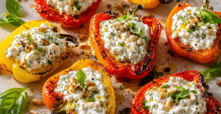 Poivrons grillés farcis au fromage frais et aux herbes