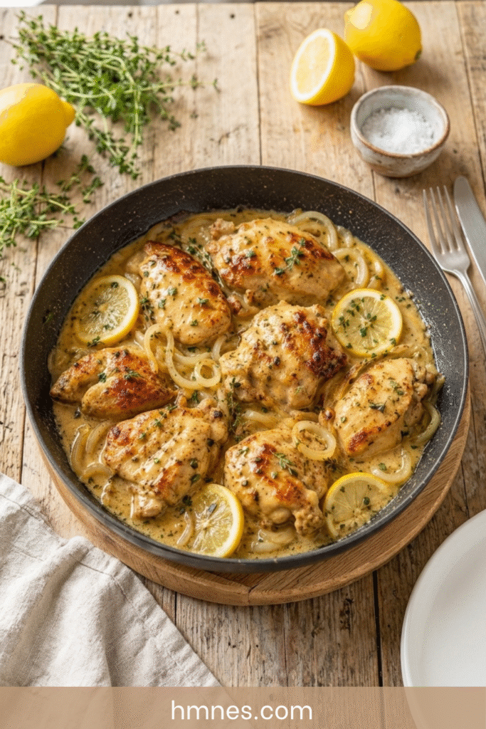 poulet citronné tendre nappé de sauce brillante au citron