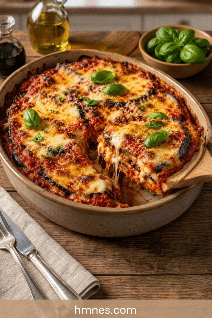 Aubergines gratinées à la sauce tomate et mozzarella fondante