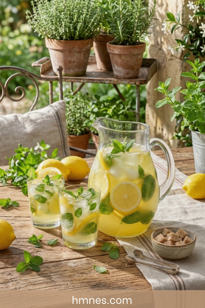 Citronnade maison au citron et à la menthe avec glaçons