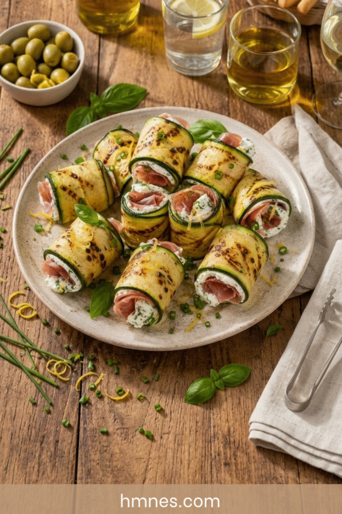 Roulés courgettes grillées garnis de fromage frais