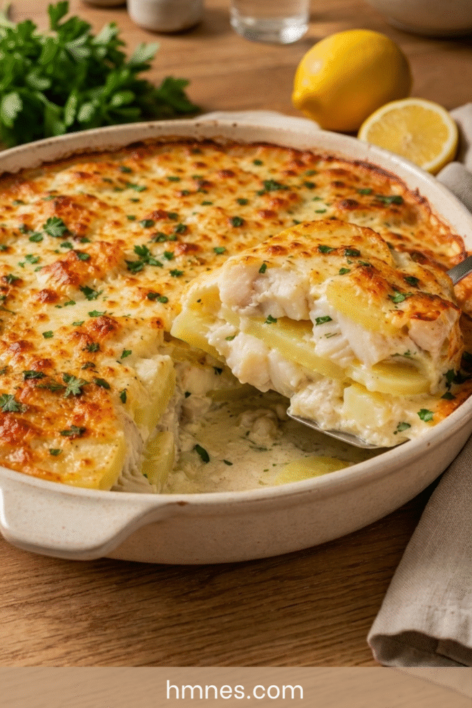 Préparez un gratin poisson aux pommes de terre, crémeux et facile, avec une recette familiale détaillée, parfaite pour un dîner généreux cuit au four.