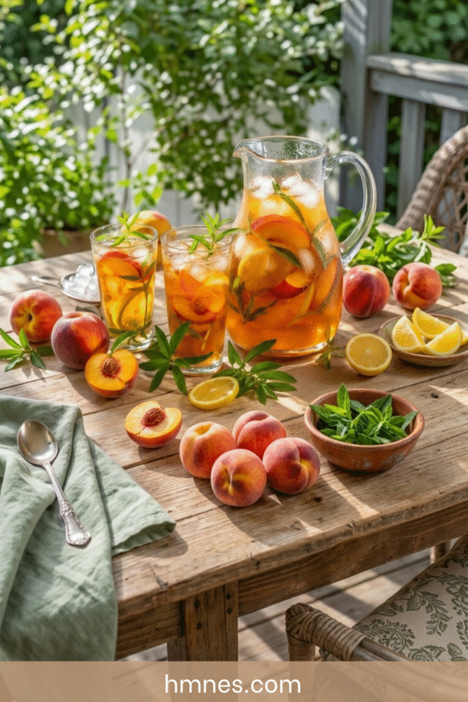 Thé glacé pêche-verveine maison avec glaçons