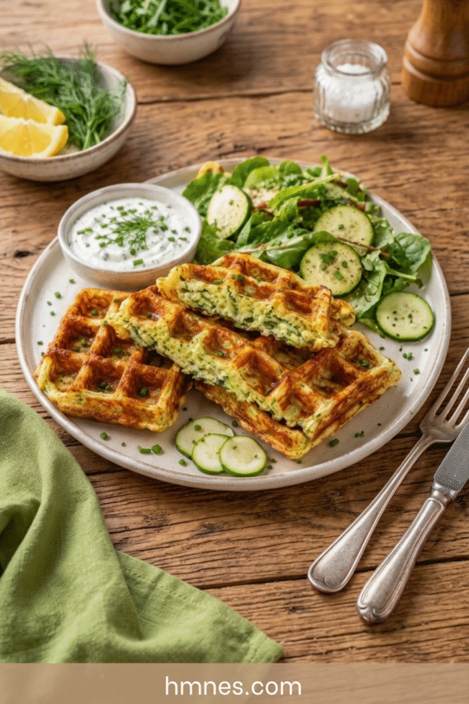 gaufres de courgettes croustillantes avec sauce au yaourt