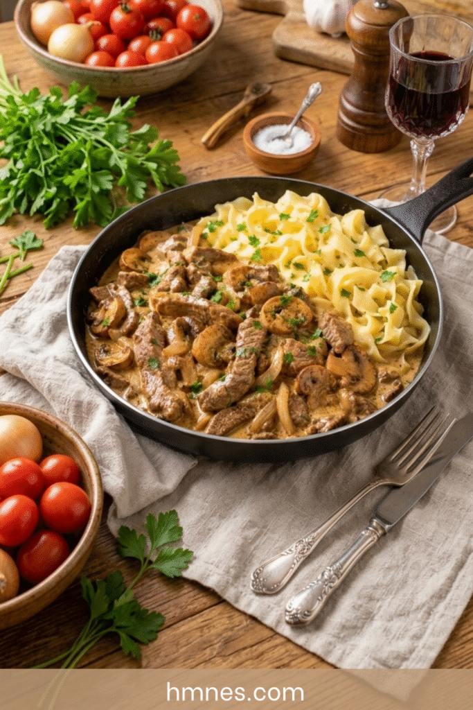 Bœuf Stroganoff crémeux aux champignons et au persil