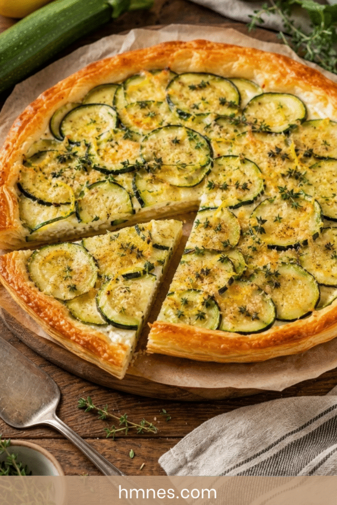 Tarte courgettes à la ricotta sur une pâte croustillante