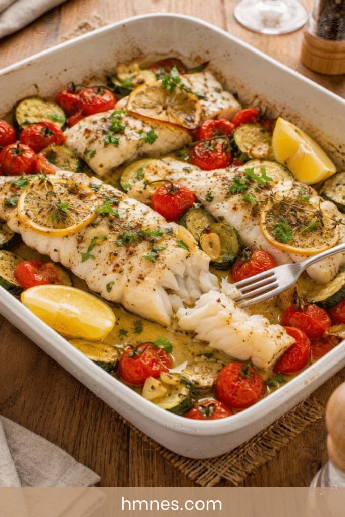 Poisson au four au citron avec tomates et courgettes