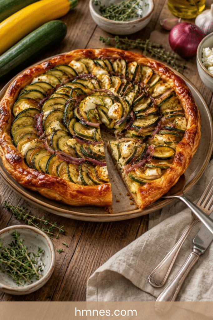 Tarte tatin de courgettes au chèvre et pâte feuilletée