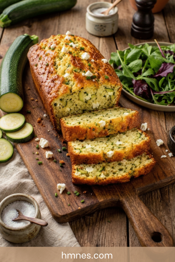 Cake courgette-feta moelleux découpé en tranches