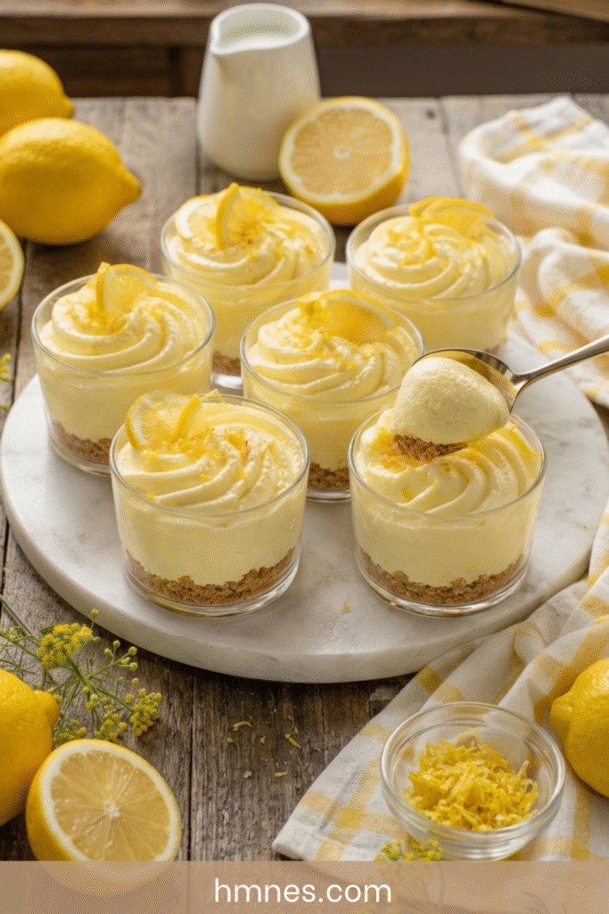 Mousse au citron légère servie dans des verrines