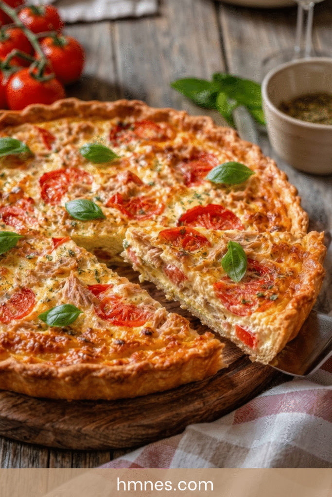 Quiche tomate thon à la moutarde et au fromage