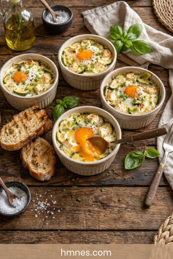 œufs cocotte aux courgettes et au fromage de chèvre