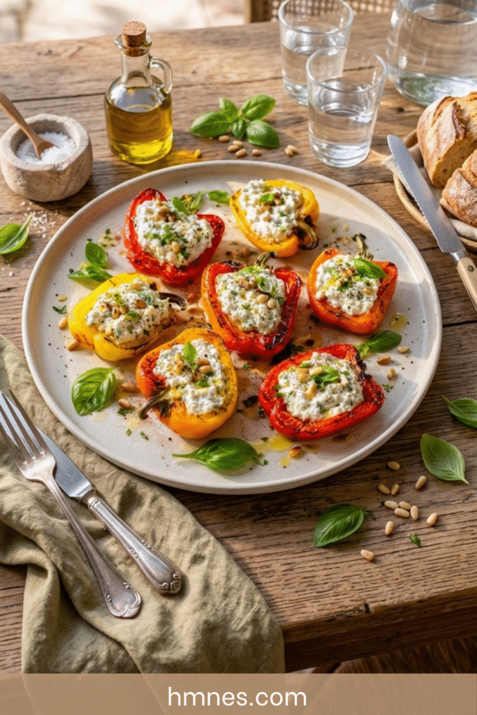 Poivrons grillés farcis au fromage frais et aux herbes
