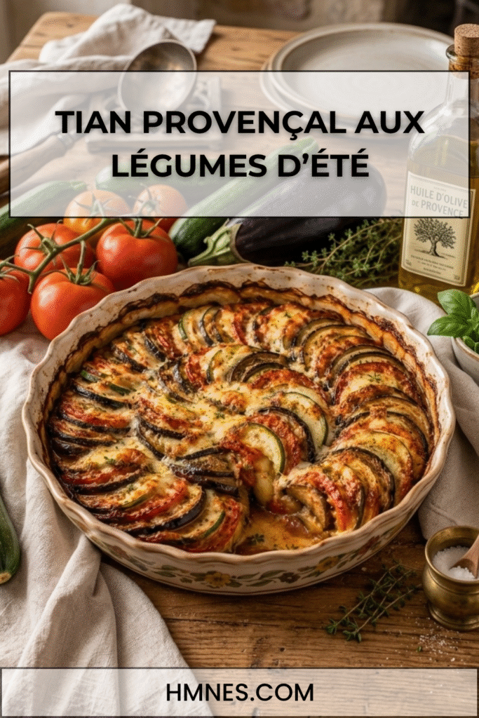 Tian provençal aux légumes d’été et mozzarella fondante dans un plat