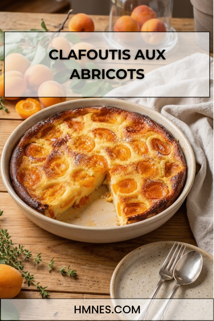 clafoutis abricots moelleux avec une part découpée et des fruits fondants