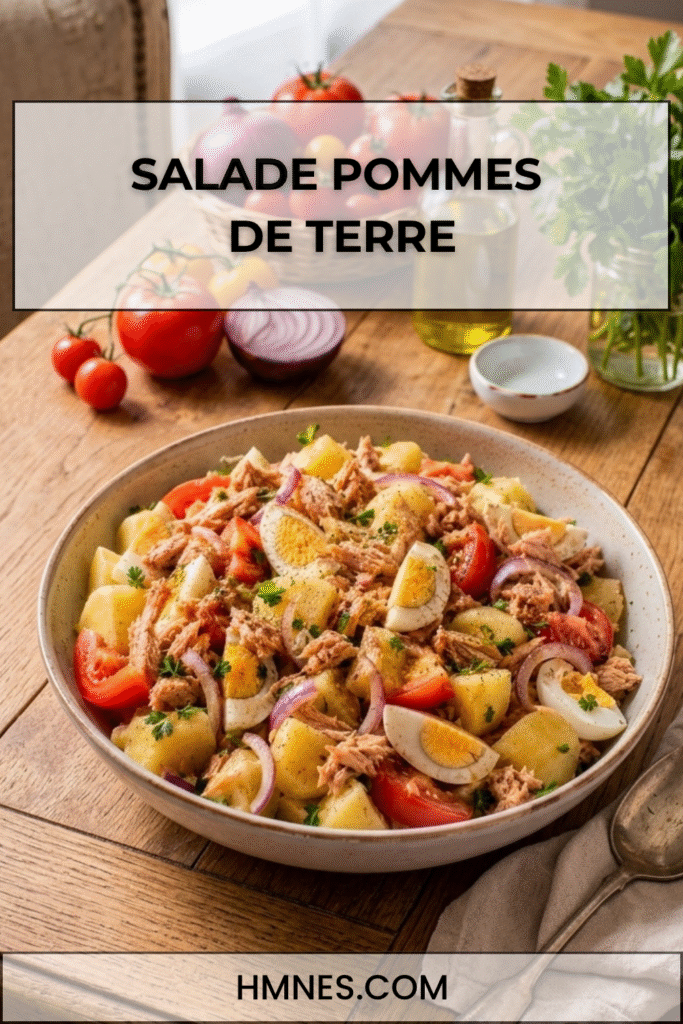 salade thon aux pommes de terre avec œufs, tomates et oignon rouge