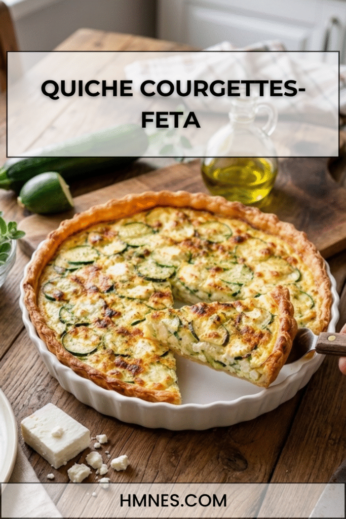 quiche courgettes à la feta avec une part fondante découpée