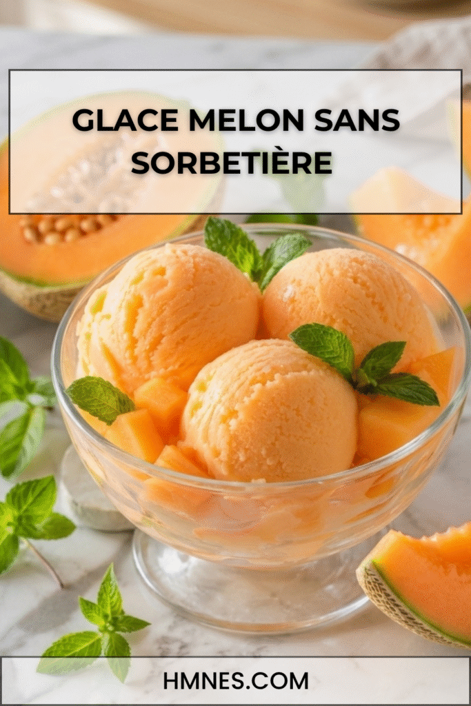 : glace melon sans sorbetière servie en boules très crémeuses
