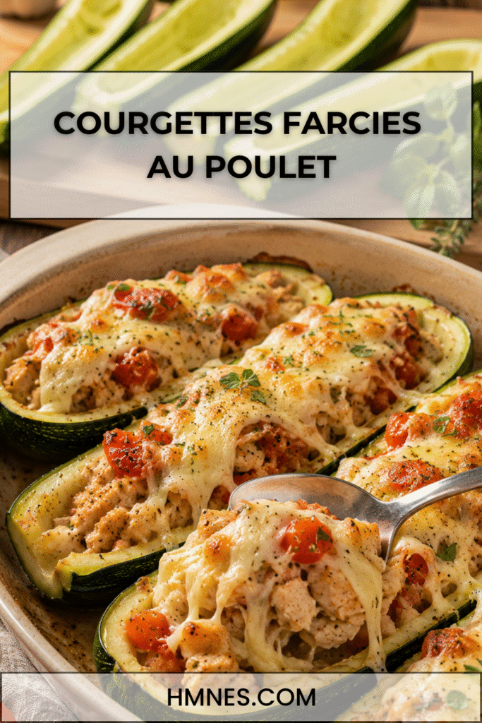 Courgettes farcies au poulet gratinées à la mozzarella
