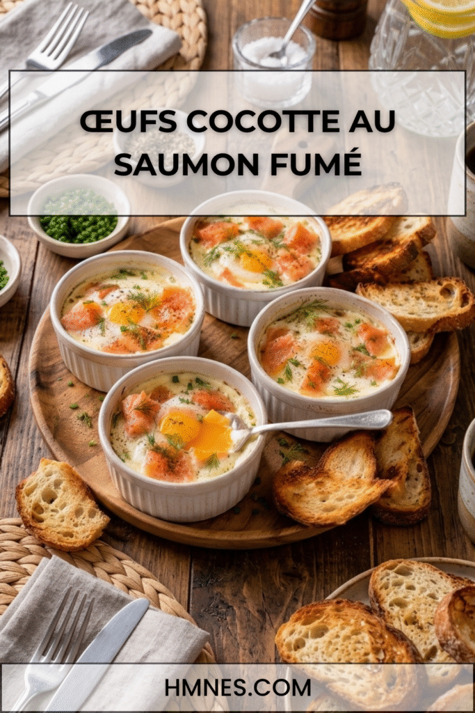 Œufs cocotte au saumon fumé avec jaune coulant et crème