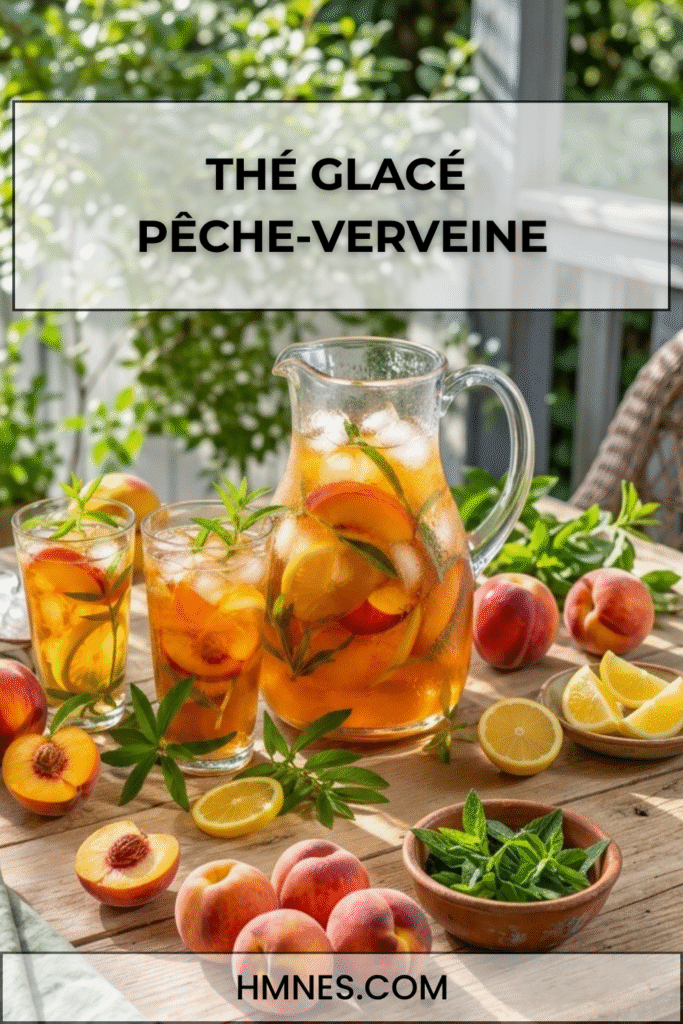 Thé glacé pêche-verveine maison avec glaçons