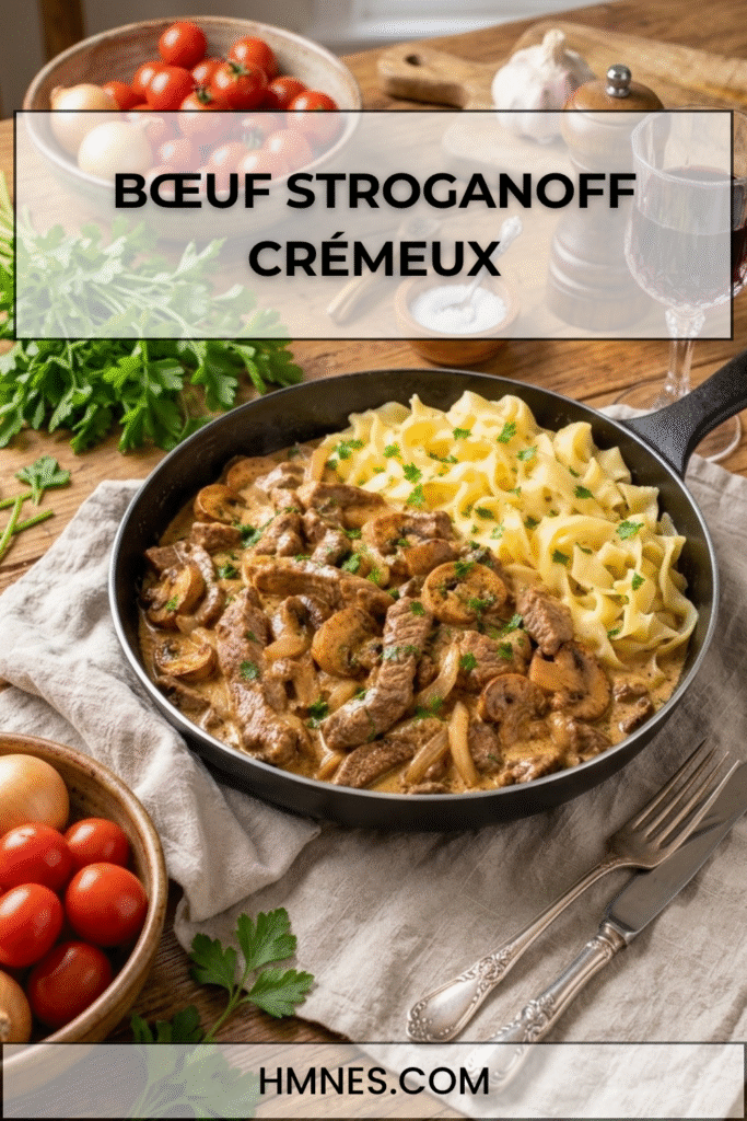 Bœuf Stroganoff crémeux aux champignons et au persil